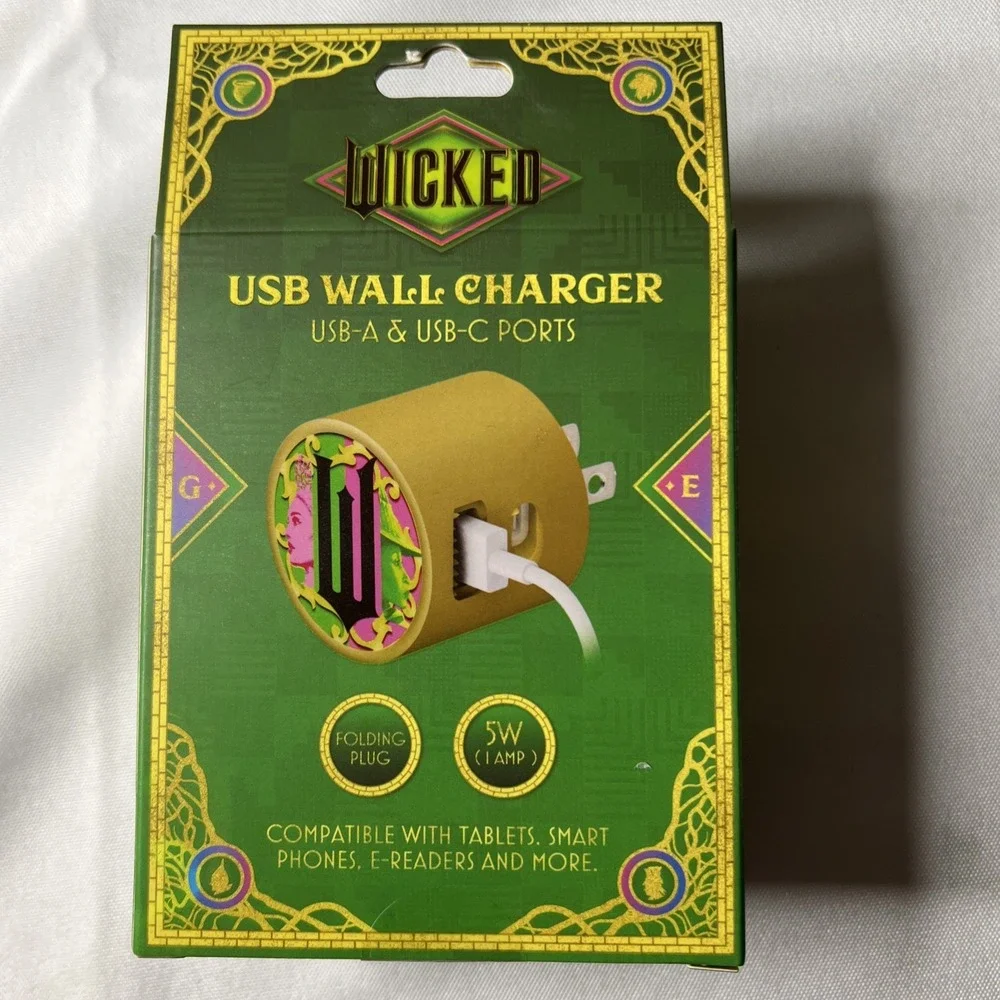 Wicked USB Wall Charger USB-A USB-C Elphaba Glinda New Sealed